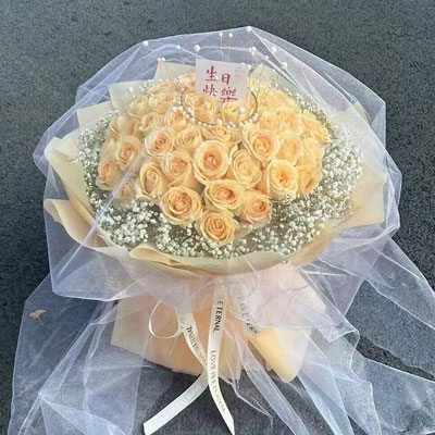 大连52朵香槟玫瑰满天星，你就是我的全部