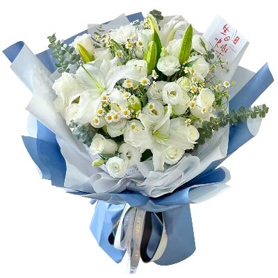 大连11朵白玫瑰桔梗百合,爱永恒不息